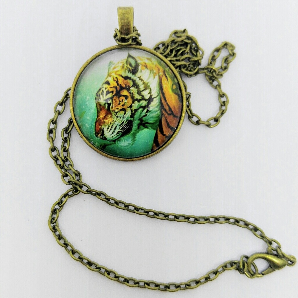 NEW Cabochon Necklace Brass Tiger